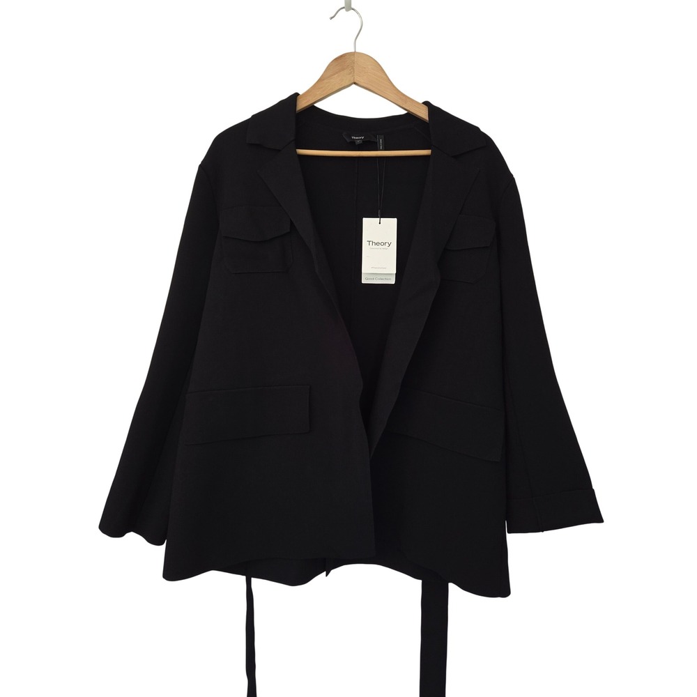 Theory Relaxed Blazer Compact Crepe Womens L Black NWT $695 P1116702 - Picture 1 of 10